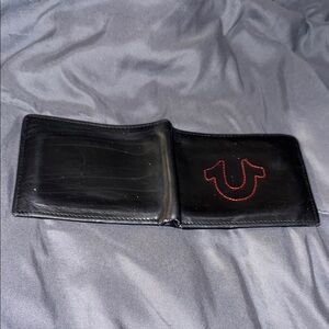 True Religion Black Wallet with Red Stitching
